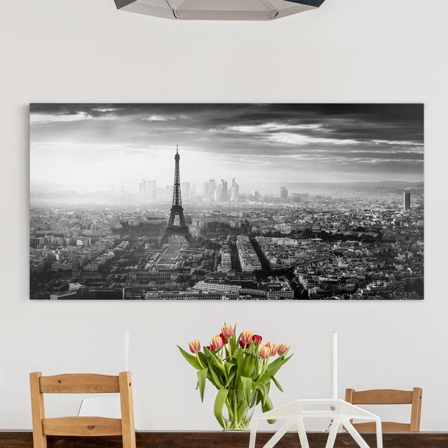 Leinwand Bilder XXL Der Eiffelturm von Oben Schwarz-weiß