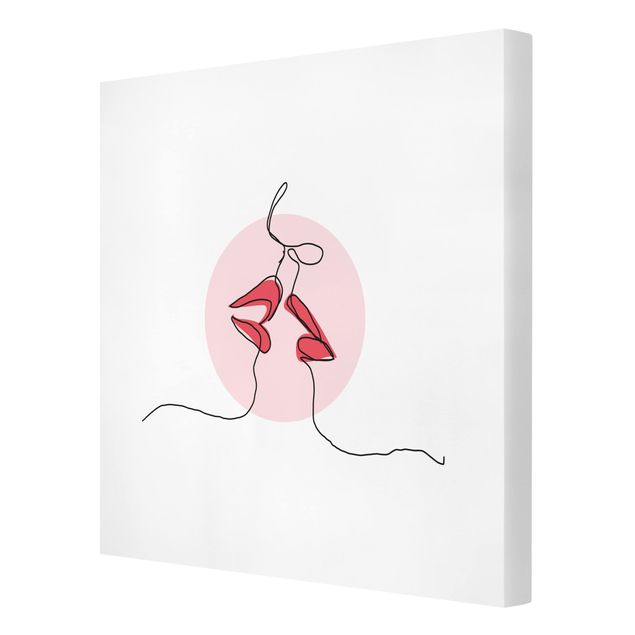 Leinwandbild - Lippen Kuss Line Art - Quadrat 1:1