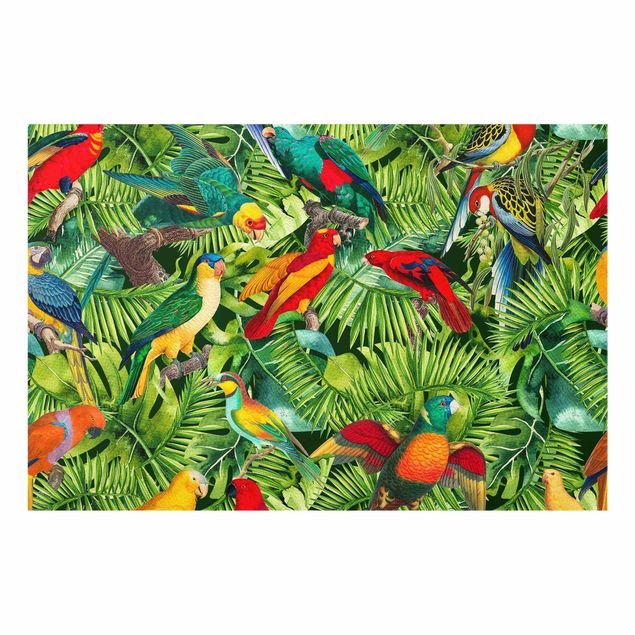 Wandbilder Bunte Collage - Papageien im Dschungel