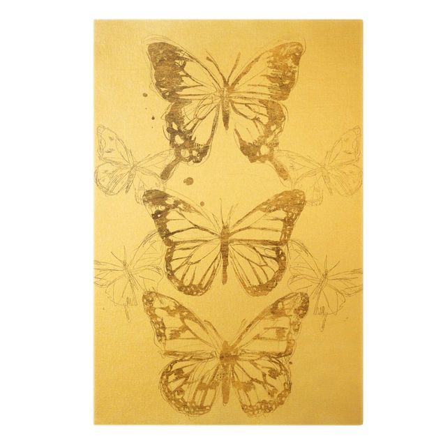 Leinwandbild Gold - Schmetterlingskomposition in Gold I - Hochformat 2:3