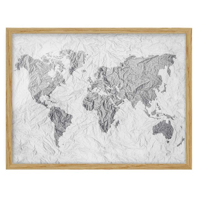 Bilder mit Rahmen Papier Weltkarte Weiß Grau
