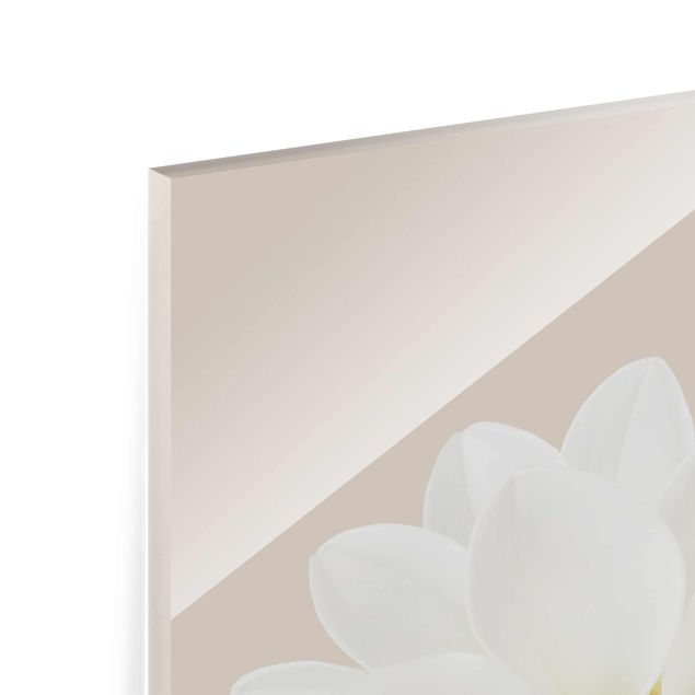 Glasbild - Dahlie Weiß Taupe Pastell Zentriert - Hochformat 3:2