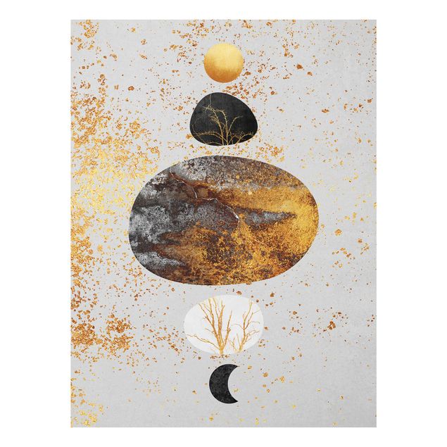 Glasbilder Abstrakt Sonne und Mond in Goldglanz