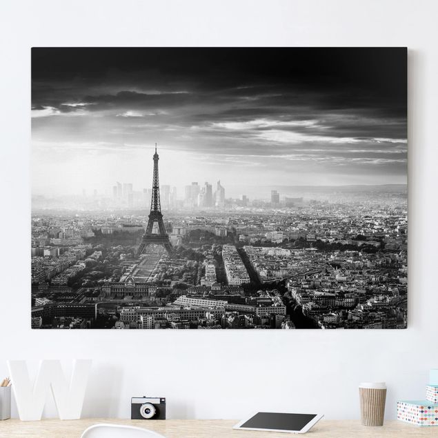 Leinwand Bilder XXL Der Eiffelturm von Oben Schwarz-weiß