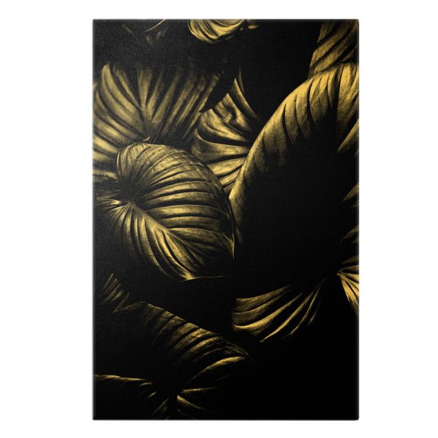 Leinwandbild Gold - Schwarz Weiß Botanik Hosta - Hochformat 2:3