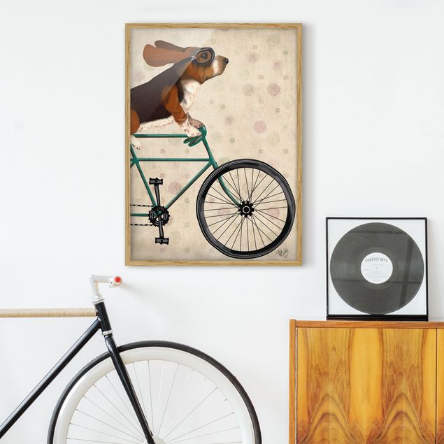 Wandbilder Tiere Radtour - Basset auf Fahrrad