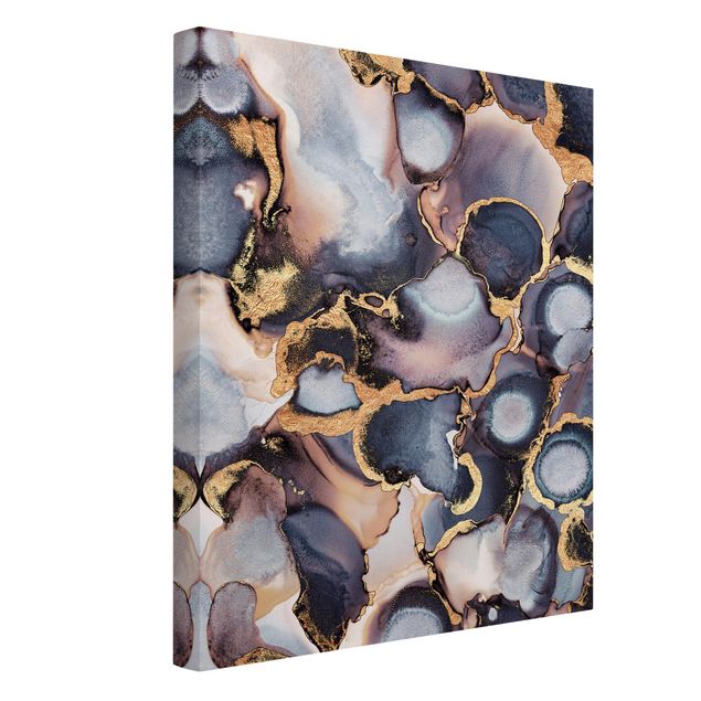 Abstrakte Leinwandbilder Marmor Aquarell mit Gold