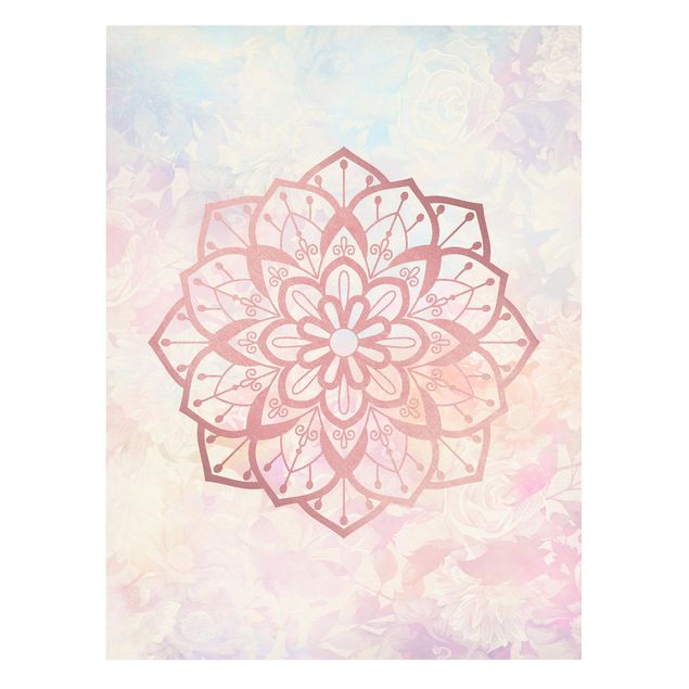 Leinwandbild - Mandala Illustration Blüte rose pastell - Hochformat 4:3