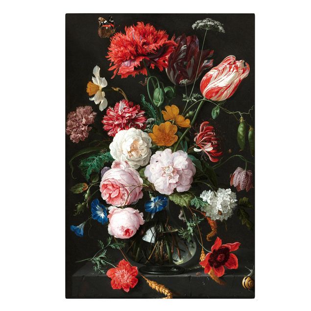 Leinwandbild Vintage Jan Davidsz de Heem - Stillleben mit Blumen in einer Glasvase