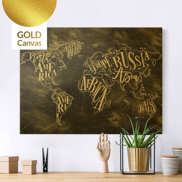 Leinwandbild Gold - Kreide Weltkarte - Querformat 4:3
