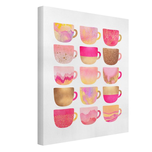 Wandbilder Kaffee Goldene Tassen mit Pink