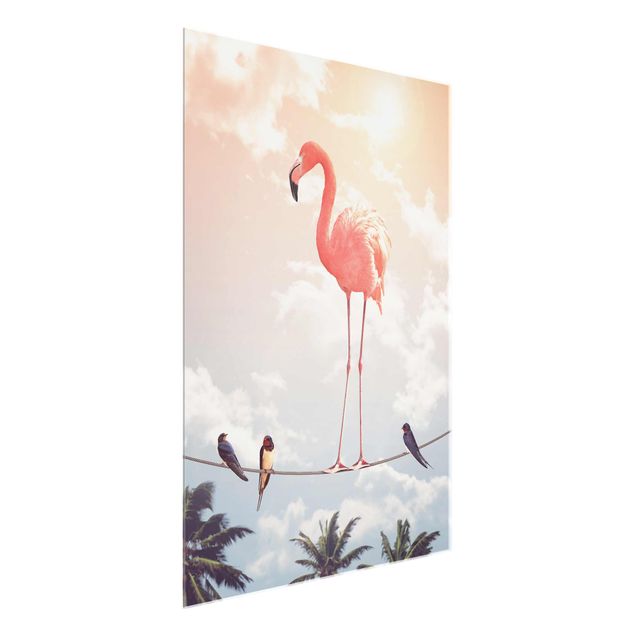 Glasbilder Pflanzen Himmel mit Flamingo