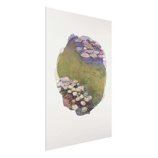 Wandbilder Glas XXL Wasserfarben - Claude Monet - Seerosen