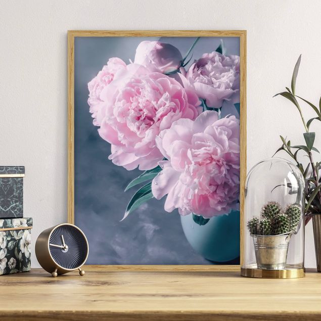 Blumen Bilder mit Rahmen Vase mit Rosa Pfingstrosen Shabby