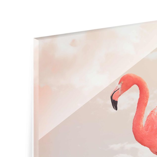 Glas Wandbilder Himmel mit Flamingo