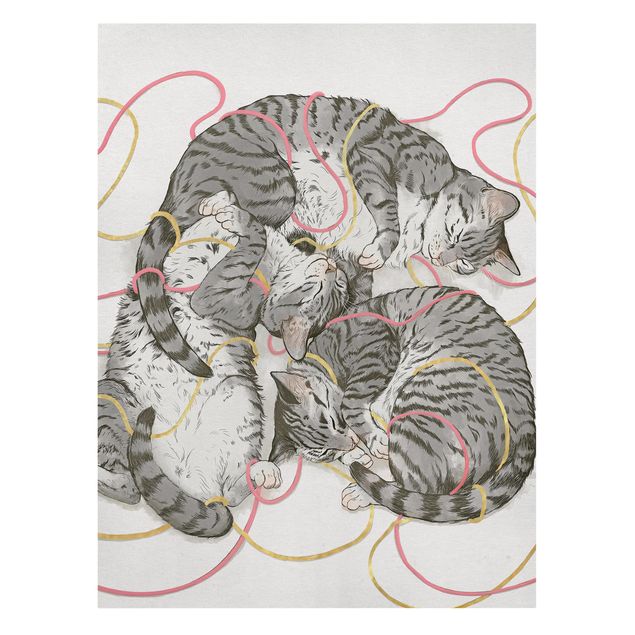 Leinwand Kunstdruck Illustration Graue Katzen Malerei