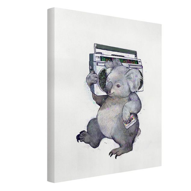 Wandbilder Tiere Illustration Koala mit Radio Malerei