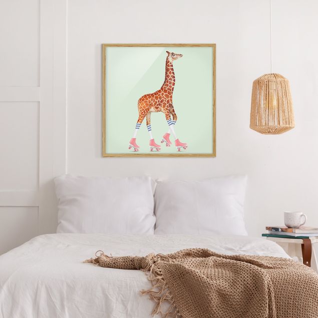 Schöne Wandbilder Giraffe mit Rollschuhen