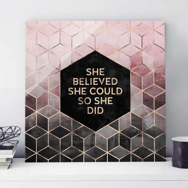 Glasbild - She Believed She Could Rosé Gold - Quadrat 1:1