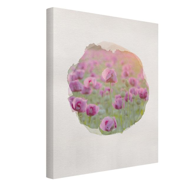 Leinwandbilder Wohnzimmer modern Wasserfarben - Violette Schlafmohn Blumenwiese im Frühling