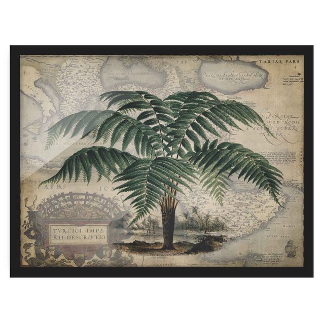 Wandbilder Vintage Collage - Palme und Weltkarte