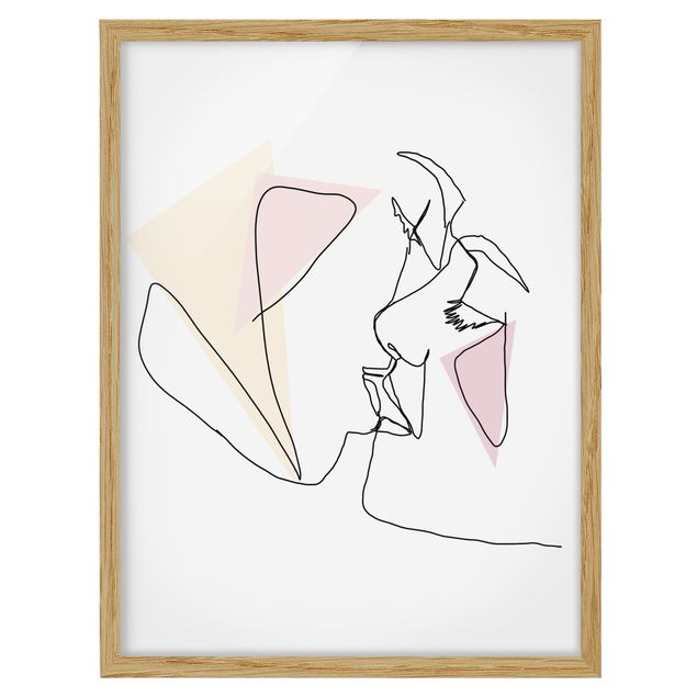 Bild mit Rahmen - Kuss Gesichter Line Art - Hochformat 4:3