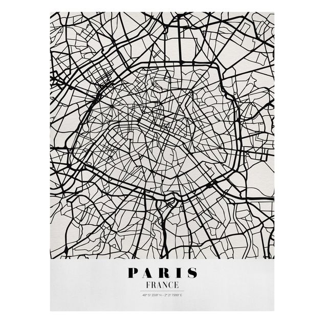Moderne Leinwandbilder Wohnzimmer Stadtplan Paris - Klassik