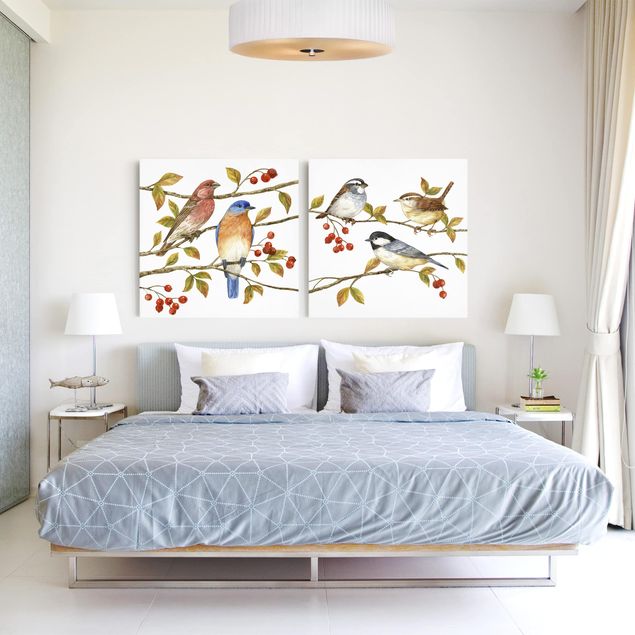 Wandbilder Tiere Vögel und Beeren Set I