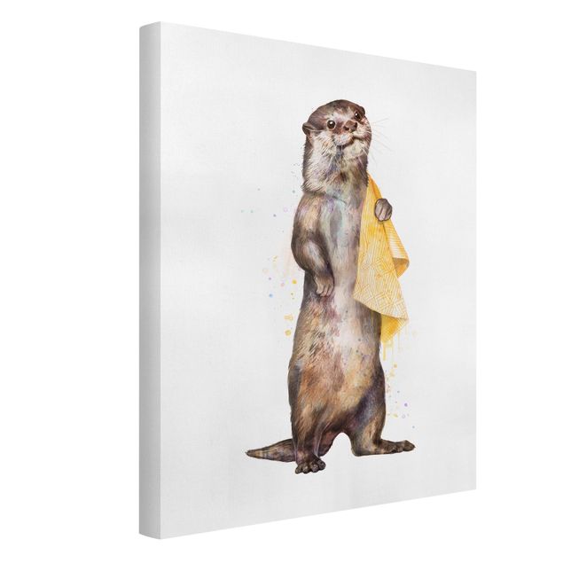 Leinwand Kunstdruck Illustration Otter mit Handtuch Malerei Weiß