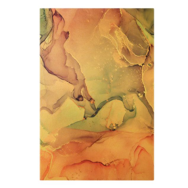 Leinwandbild Gold - Aquarell Pastell Rosa mit Gold - Hochformat 2:3