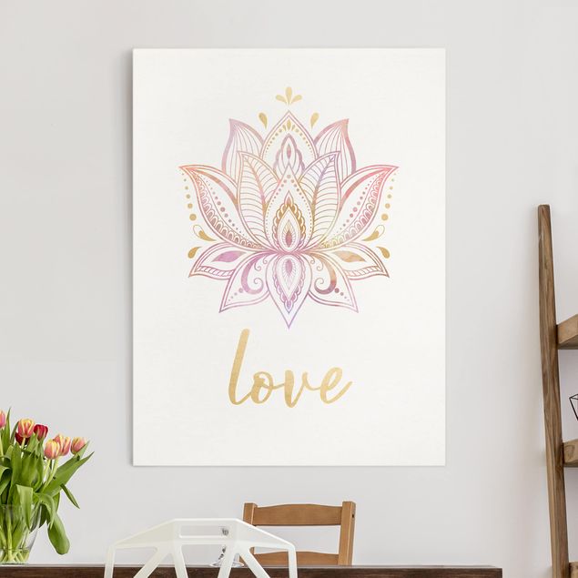 Wandbilder XXL Lotus Illustration Love gold rosa