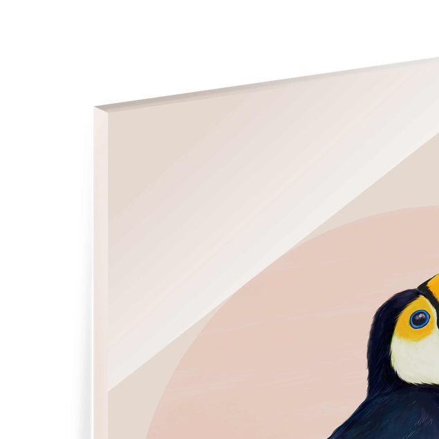 Glasbild - Illustration Vogel Tukan Malerei Pastell - Hochformat 4:3