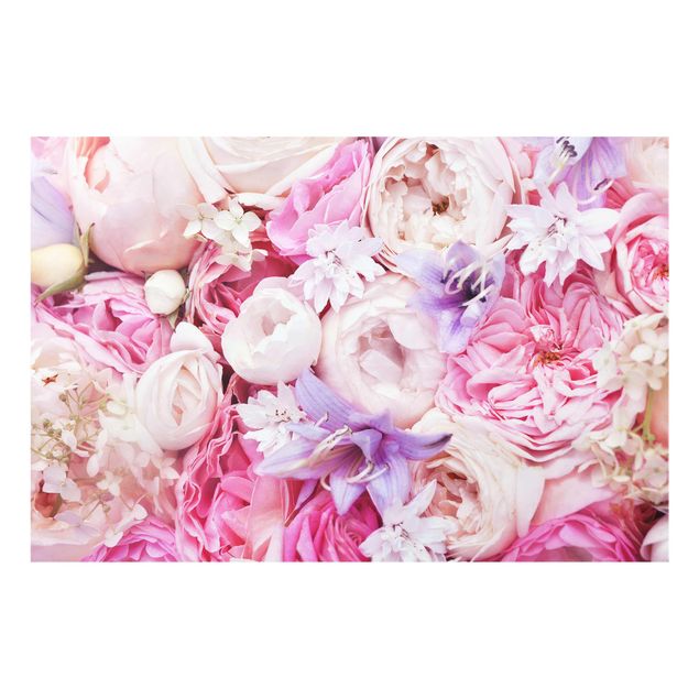 Natur Glasbilder Shabby Rosen mit Glockenblumen