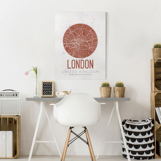 Wandbilder Schwarz-Weiß Stadtplan London - Retro