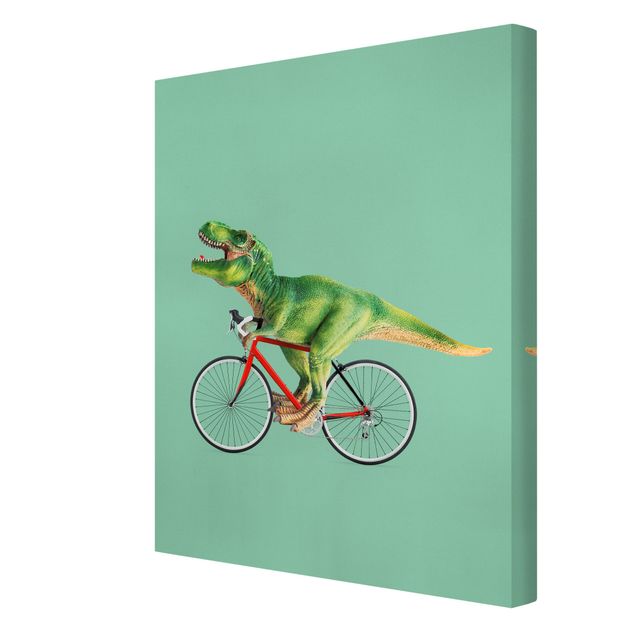 Bilder auf Leinwand Dinosaurier mit Fahrrad