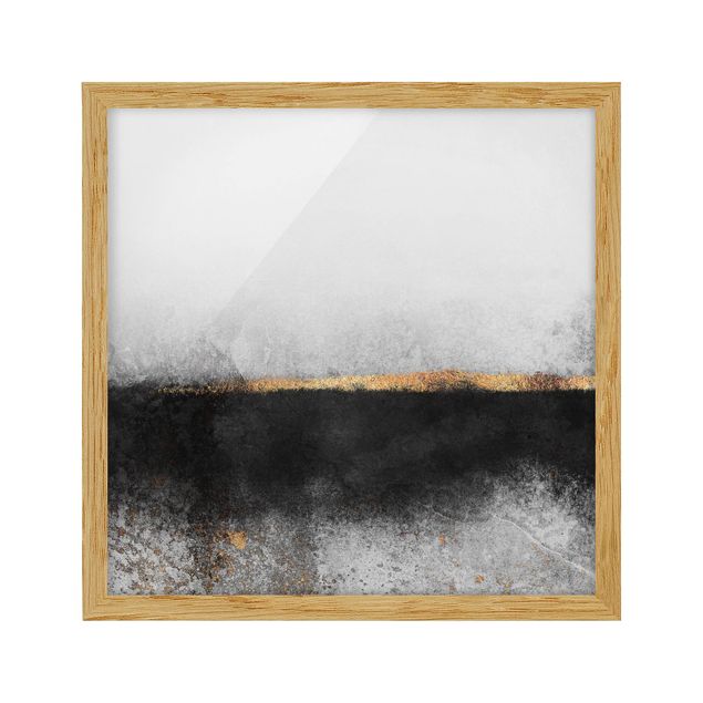 Kunstdrucke mit Rahmen Abstrakter Goldener Horizont Schwarz Weiß