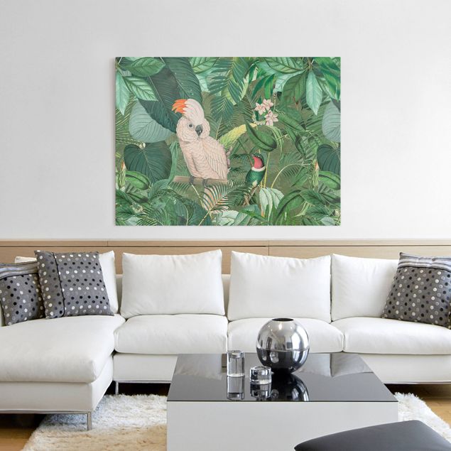 Wandbilder Vögel Vintage Collage - Kakadu und Kolibri