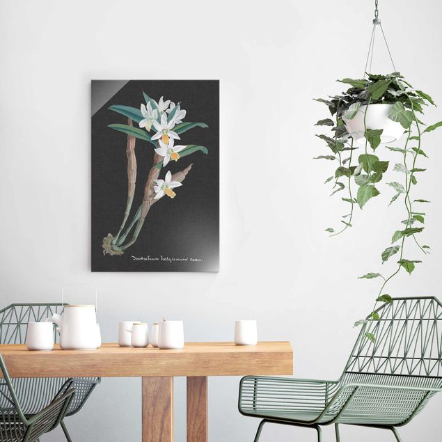 Glasbilder Pflanzen Weiße Orchidee auf Leinen I