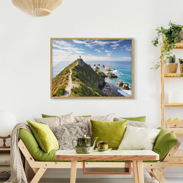 Wandbilder mit Rahmen Nugget Point Leuchtturm und Meer Neuseeland