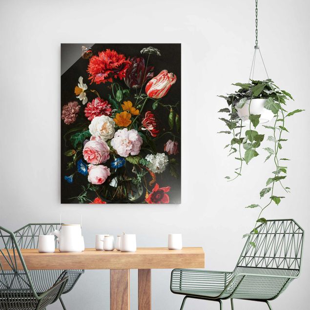 XXL Glasbilder Jan Davidsz de Heem - Stillleben mit Blumen in einer Glasvase