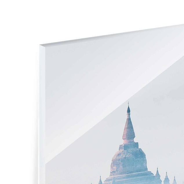 Glasbild - Morgennebel über dem Dschungel von Bagan - Panel