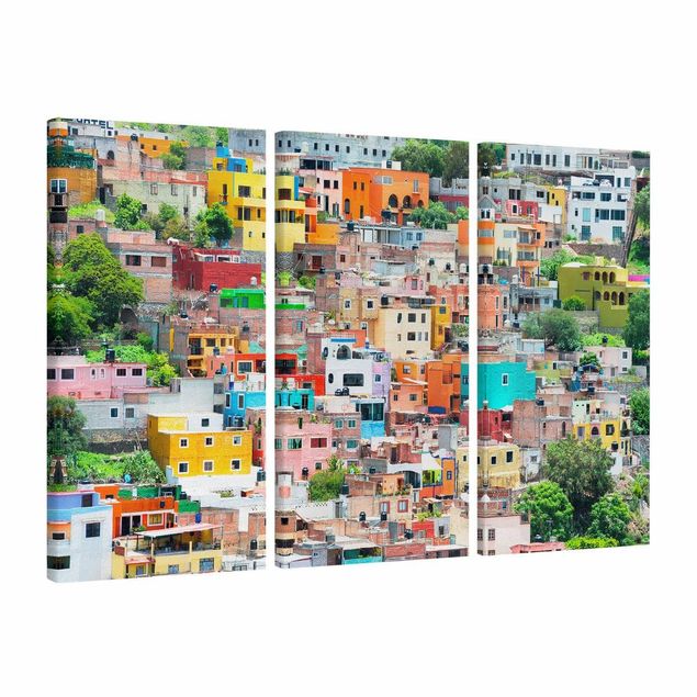 Wandbilder Wohnzimmer modern Farbige Häuserfront Guanajuato