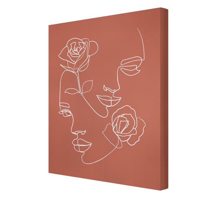 Leinwandbilder Wohnzimmer modern Line Art Gesichter Frauen Rosen Kupfer