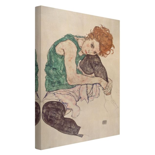 Leinwand Kunstdruck Egon Schiele - Sitzende Frau mit hochgezogenem Knie
