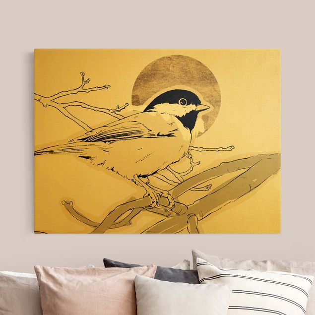 Kunstdrucke auf Leinwand Vogel vor goldener Sonne I