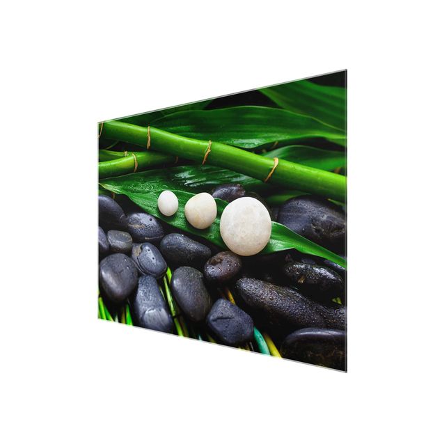 Glasbilder Grüner Bambus mit Zen Steinen