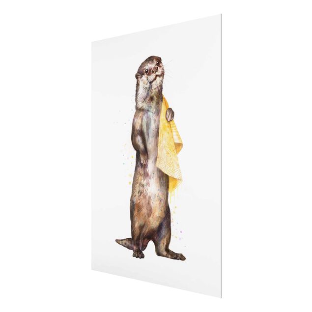 Bilder auf Glas Illustration Otter mit Handtuch Malerei Weiß