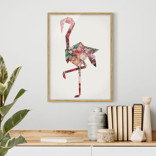 Wandbilder Tiere Origami Flamingo