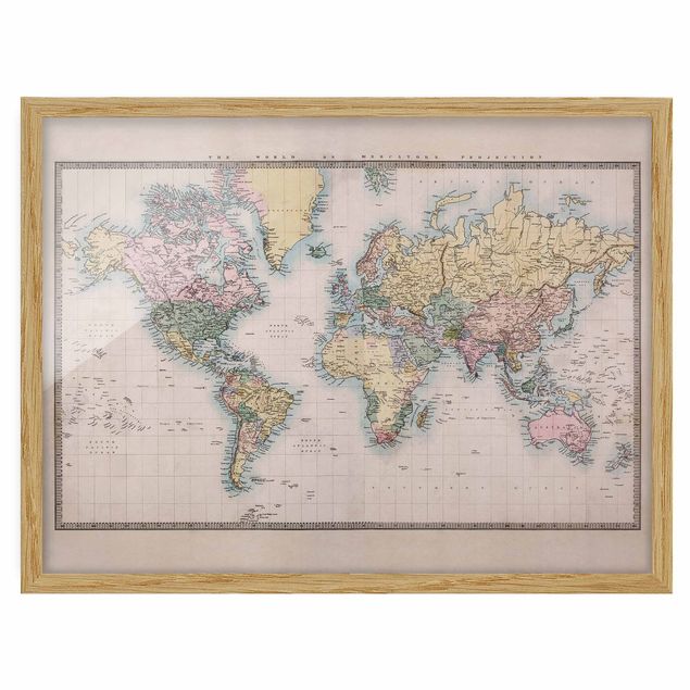 Bilder mit Rahmen Vintage Weltkarte um 1850