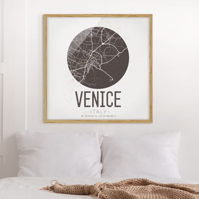 Sprüche Bilder mit Rahmen Stadtplan Venice - Retro